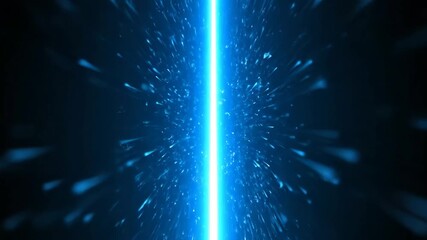 Wall Mural - Abstract Blue Light Stream - A bright, glowing blue beam of light pierces through a dark void, illuminating particles that streak outward in all directions.