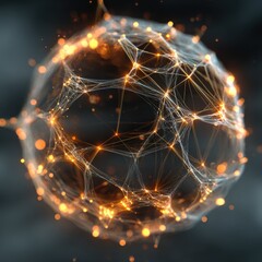 Wall Mural - Glowing Wireframe Sphere Rotating Slowly with Abstract Background