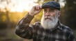 © Olga - Elderly bearded man tipping his hat outdoors during sunset