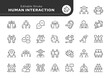 © PaHa - Human interaction line icon set. Communication, connection, friends, socializing, chat, mutual assistance, relationships, understanding, people.Outline icon in linear style. Vector collection.