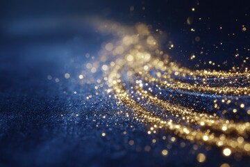 Wall Mural - Sparkling gold dust swirls elegantly across a dark background at night