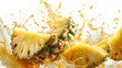 © Yijia - Pineapple slices exploding in juice splash, on transparent background