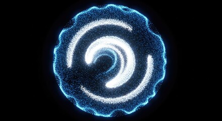 Wall Mural - Glowing Spherical Swirl Consisting of Blue and White Sparkles on Black Backdrop