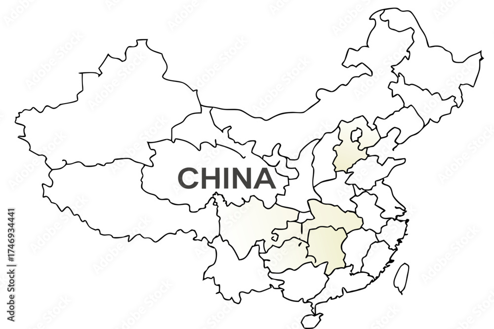 Outline map of china with internal divisions and the word china ...