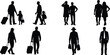 © Kseniia Dizdar - Travel and lifestyle silhouettes of people with luggage, shopping bags, children, and companions for vector design and posture illustration