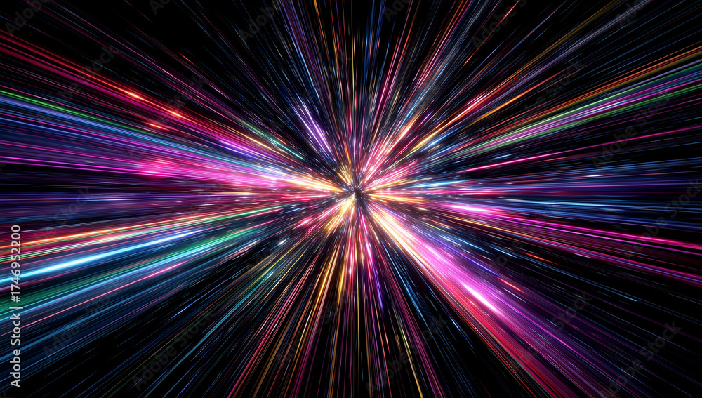Dynamic Burst of Blue and Green Light Rays in a Dark Space Creating an ...