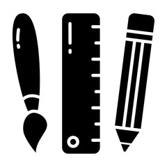 Wall Mural - Pencil with brush and scale, icon of design tools