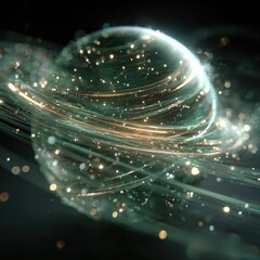 Wall Mural - Glowing Particles Flowing Around a Central Sphere in Darkness