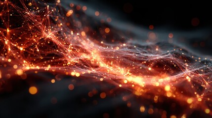Wall Mural - Fiery Red and Orange Glowing Plexus Network Background Image
