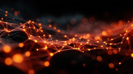 Wall Mural - Fiery Red and Orange Glowing Plexus Network with Stunning Details