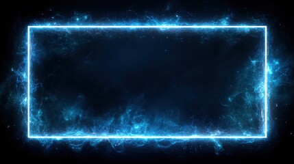 Wall Mural - Glowing Blue Neon Rectangular Frame on Dark Background