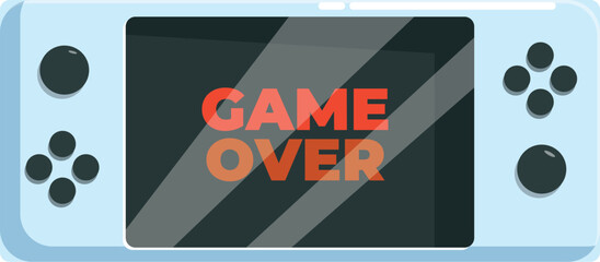 Handheld video game console showing game over screen, indicating end of gameplay