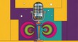 © Maker - Retro microphone on a colorful, graphic background with abstract shapes, evoking music and performance.