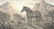 © Zulqarnain - A solitary gray horse stands in a barren, monochromatic landscape with towering mountains.