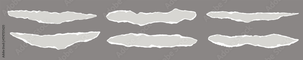 Rip paper page in light beige color on grey background. Thin strip of ...