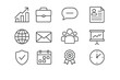 © Samuel - Business and finance thin line icons. Office communication and management outline pictograms. Web and mobile app essentials including chart, target, team, money, calendar, time.