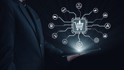 Wall Mural - Omni-channel marketing and online shopping strategies, cross-platform customer experience, brand unification, and integrated marketing communication across digital channels. Elide