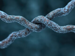 Intertwined organic strands with intricate web-like structure, macro view.