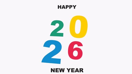 Happy new year 2026 greeting in colorful text suitable for social media, website banners, greeting cards, and party invitations.
