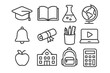 © Tamira - Education and school line icon set. Collection of learning symbols like graduation cap, book, globe, backpack, and calculator for web and mobile design. Vector illustration.