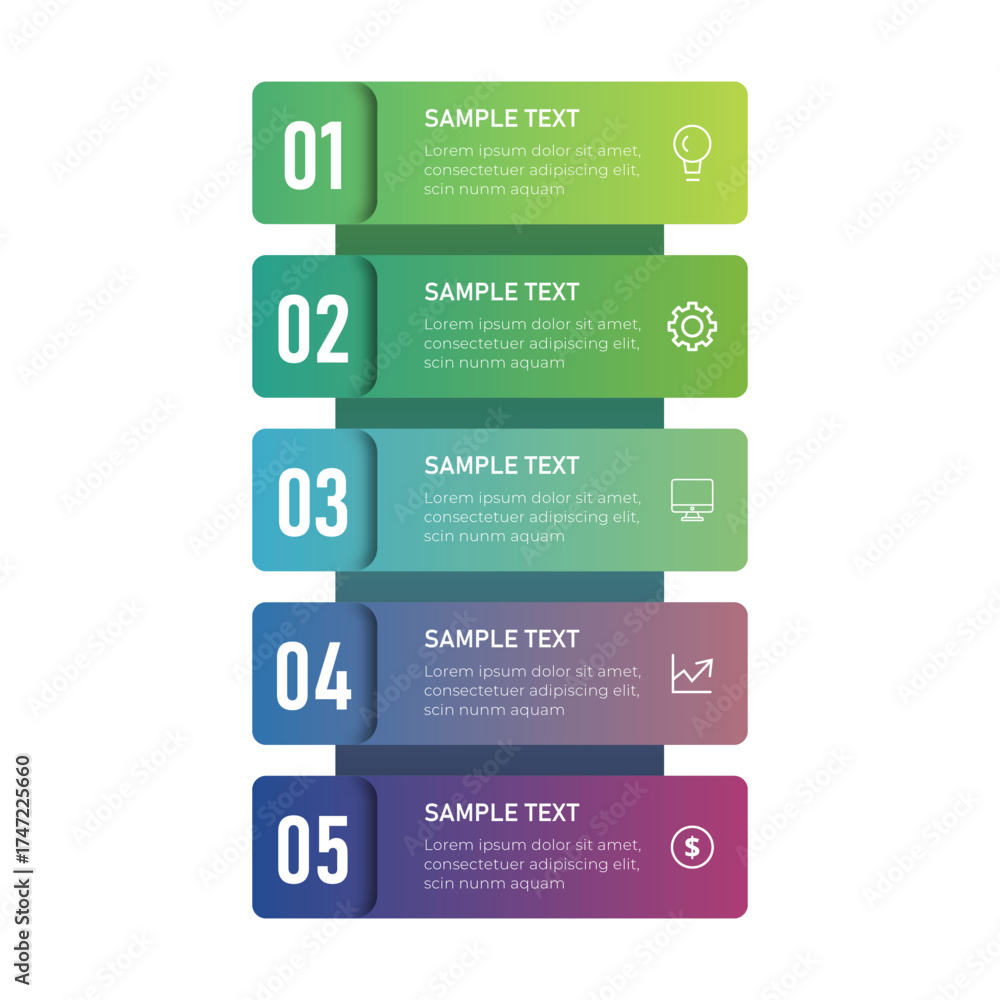 Vertical Numbered List Infographic with Gradient Blocks and Icons Stock ...