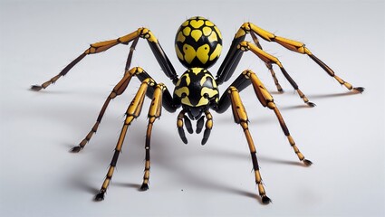 Full-length wasp spider with legs outstretched and body pattern shown, on clean white