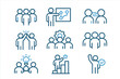 © Jane - Teamwork icons set for business collaboration. Pictograms of team, planning, connection, cooperation, optimization, work group, and solution. Duotone outline stroke design vector.