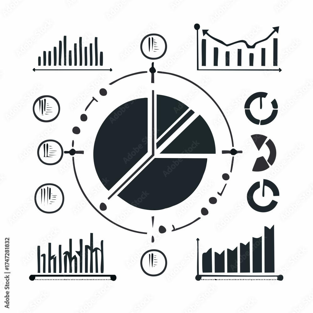 Pie Chart Increasing Infographics and flowcharts, pie diagrams set vector. Schemes with ...