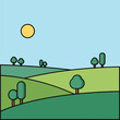 © Tahamina - Flat design rural landscape icon with sun and trees - Logo vector icon stock illustration - Flat Design Icon