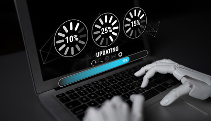 Wall Mural - An AI system update and machine learning model training. A progress bar and loading icons showing the AI update percentage and status. Motif