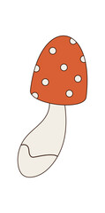 Wall Mural - Groovy retro cartoon mushroom sticker with red psychedelic cap in trippy magic style. Groovy element appears as a y2k symbol, with a fun and funky pop look for modern creative art use.