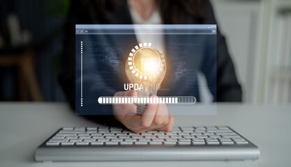 Wall Mural - Knowledge upgrade and software updates support digital skills growth, competitiveness, and continuous learning to stay current with new tech trends. Latch