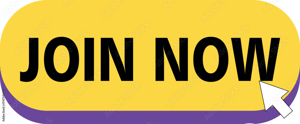 Join Now yellow web button with mouse cursor clicking for online ...