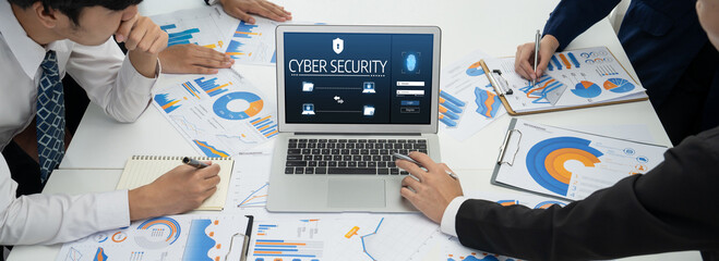 Cyber security system on computer screen protect private information brisk from hacker and cyber attack