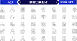 © artshuvo - Broker outline icon set. Domain Marketplace Icons. Outline icon set of domain marketplace: auction, domain broker, price tag, bid, offer, domain appraisal.