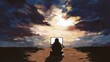 © NeutralStudio - Person sits before glowing computer screen under dramatic sky, digital art evokes solitude and contemplation outdoors