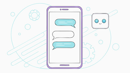 Digital communication illustration including mobile phone and AI vector symbol design for web business internet technology equipment