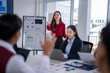 © Wasana - Asian businesswoman leading meeting, presenting charts and statistics