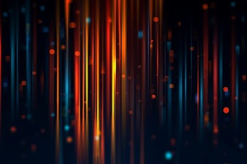 Wall Mural - dark blue background with vertical light stripes in orange, red, and cyan colors abstract blurred lines on a dark blue background with colorful vertical lights Generative AI