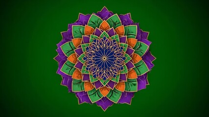 Wall Mural - Hypnotic, intricate geometric mandala pattern slowly rotating and expanding on a solid green screen for mesmerizing visual effects overlay, abstract, mesmerizing