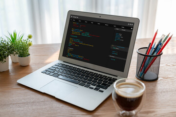 Software development programming on computer screen for modish application and program coding