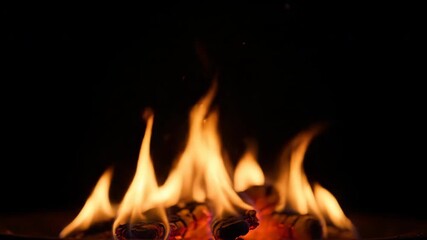 Wall Mural - Multiple small fire flames dancing and flickering in mesmerizing slow motion, creating a dynamic visual effect flicker, bright, slow fire