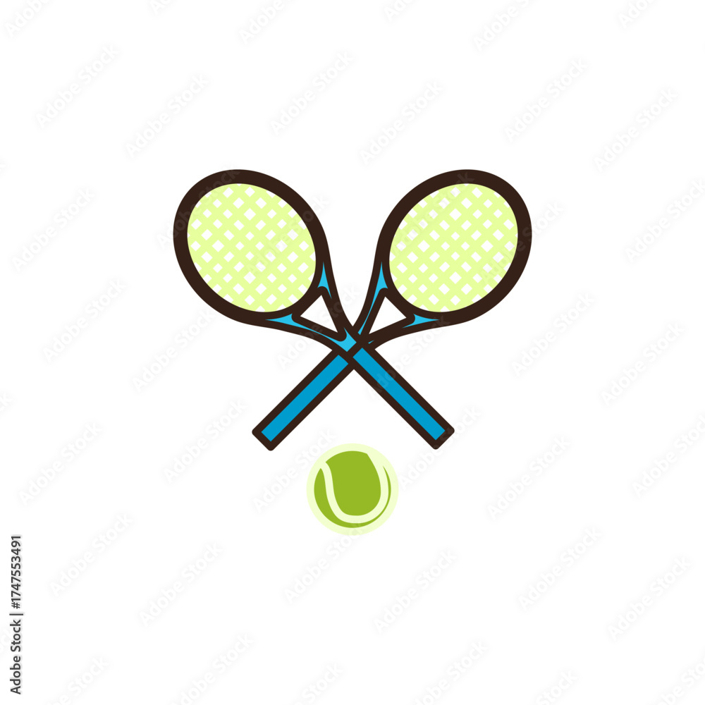 doodle of two tennis rackets crossed with a tennis ball positioned ...