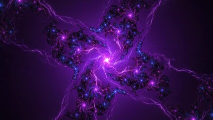 Wall Mural - seamlessly looping video of abstract purple fractal patterns resembling electric thunderstorm energy