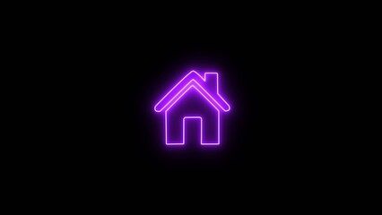 Wall Mural - glowing house, neon line home icon. home button icon illustration on black background.