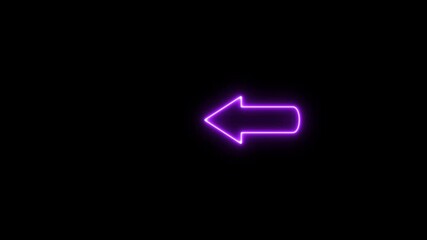 Wall Mural - Neon left direction arrow icon. Arrow-shaped neon sign. Neon left arrow icon animation on black background.