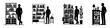 © makmur - Modern Minimalist Men Near Bookshelf Icon, Flat Silhouette of Office Workers Vector for Library Illustration Design