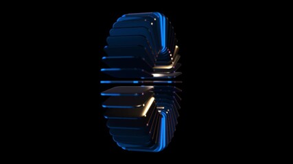 Wall Mural - 3D Circle Made of Rotating Rectangles with Dark Glow Gradient Animation on Black Background, Futuristic Abstract Loop Motion Design