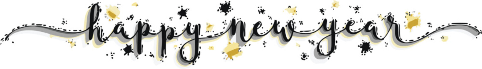 Celebrate the New Year with this festive greeting card design featuring elegant script and gold accents, perfect for invitations and seasonal promotions