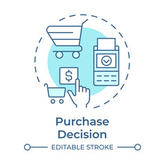 Wall Mural - Purchase decision soft blue concept icon. Ecommerce, shopping. Payment processing. Round shape line illustration. Abstract idea. Graphic design. Easy to use in infographic, article